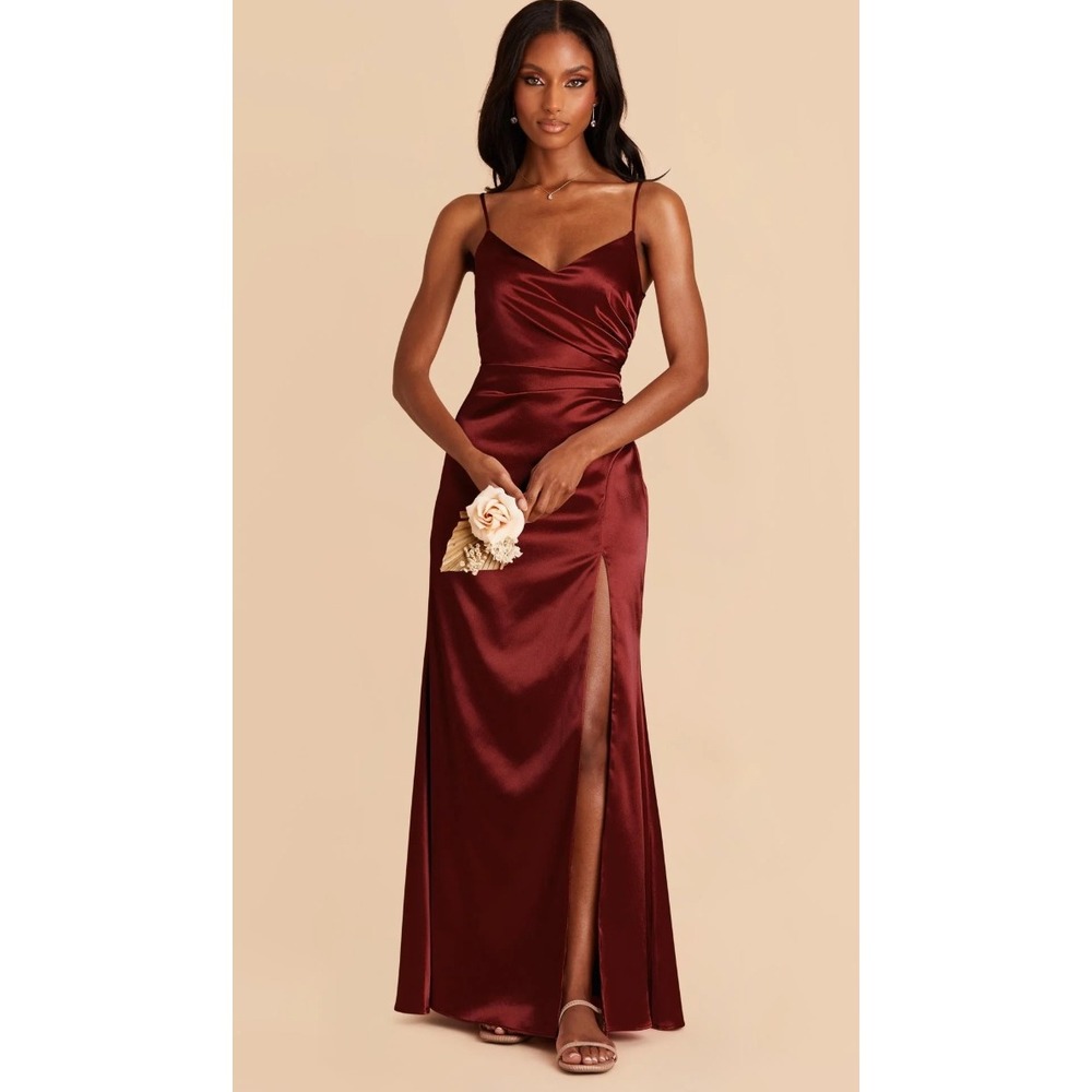 Birdy Grey Catherine Dress Women Large Cabernet Shiny Satin Maxi Slit